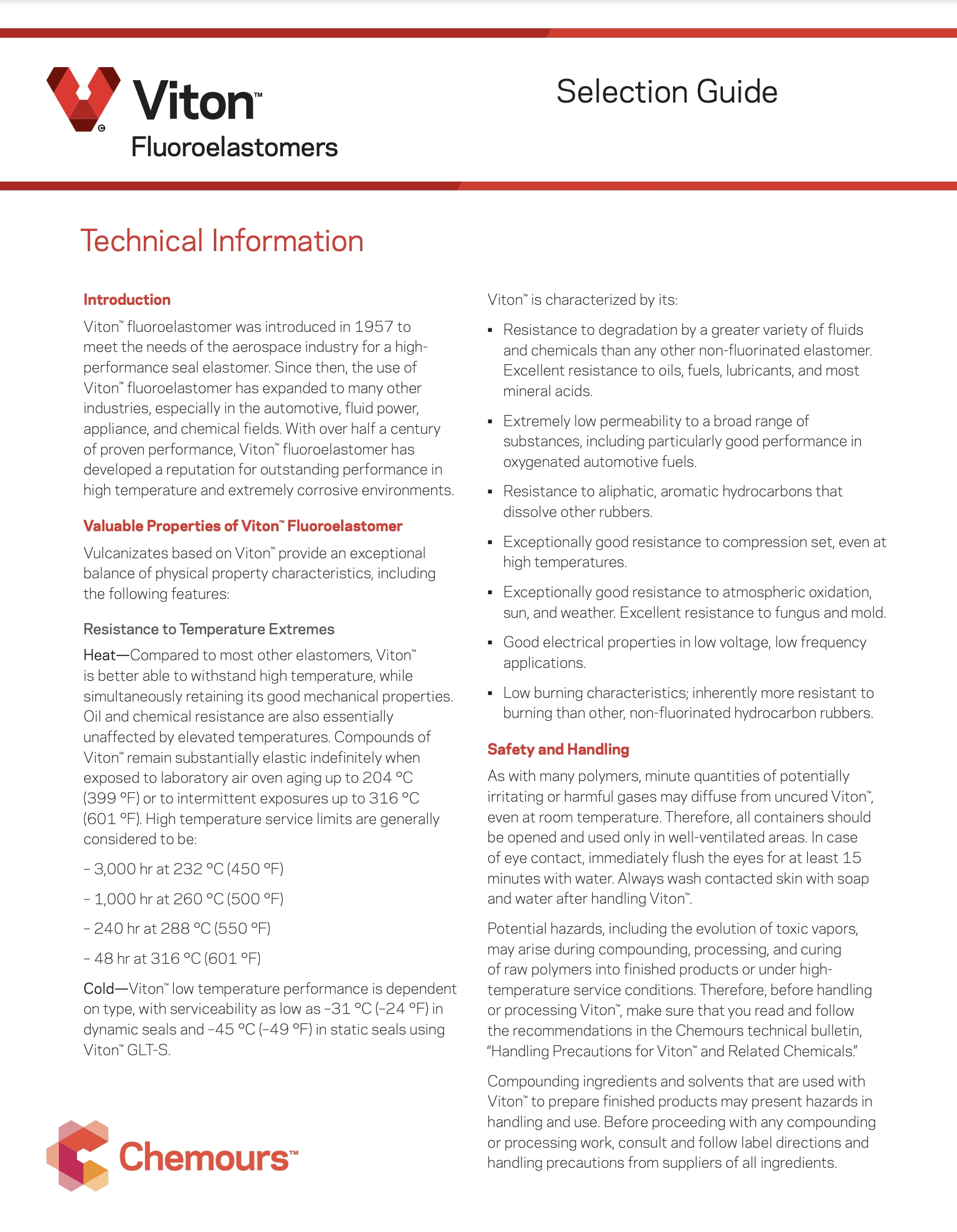 Viton-Fluoroelastomer-Selection-Guide Page one of Viton Fluoroelastomer Selection Guide