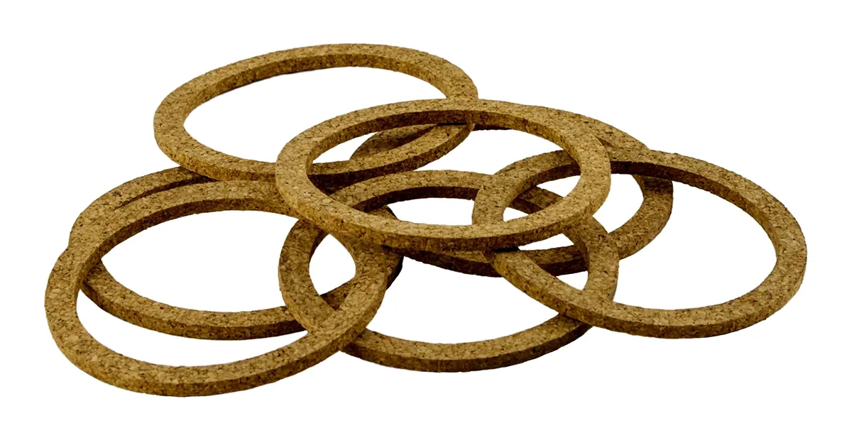 Stock image of cork nitrile fuel pump gaskets.